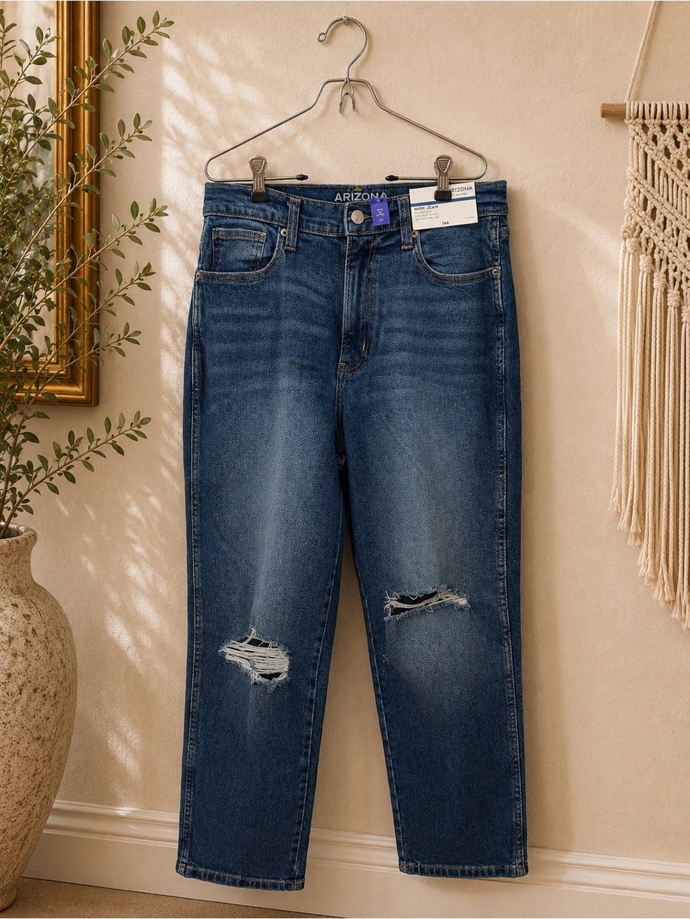 Arizona Jean Co Highest-Rise Mom Jeans Distressed Dark Canopy Size 15 NWT